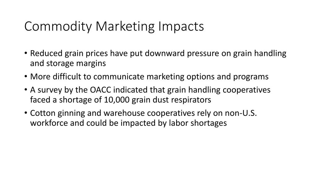 commodity marketing impacts