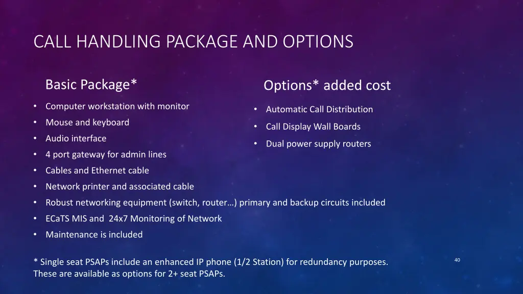 call handling package and options