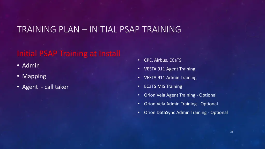 training plan initial psap training
