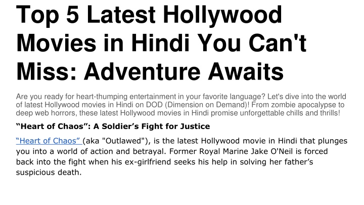 top 5 latest hollywood movies in hindi