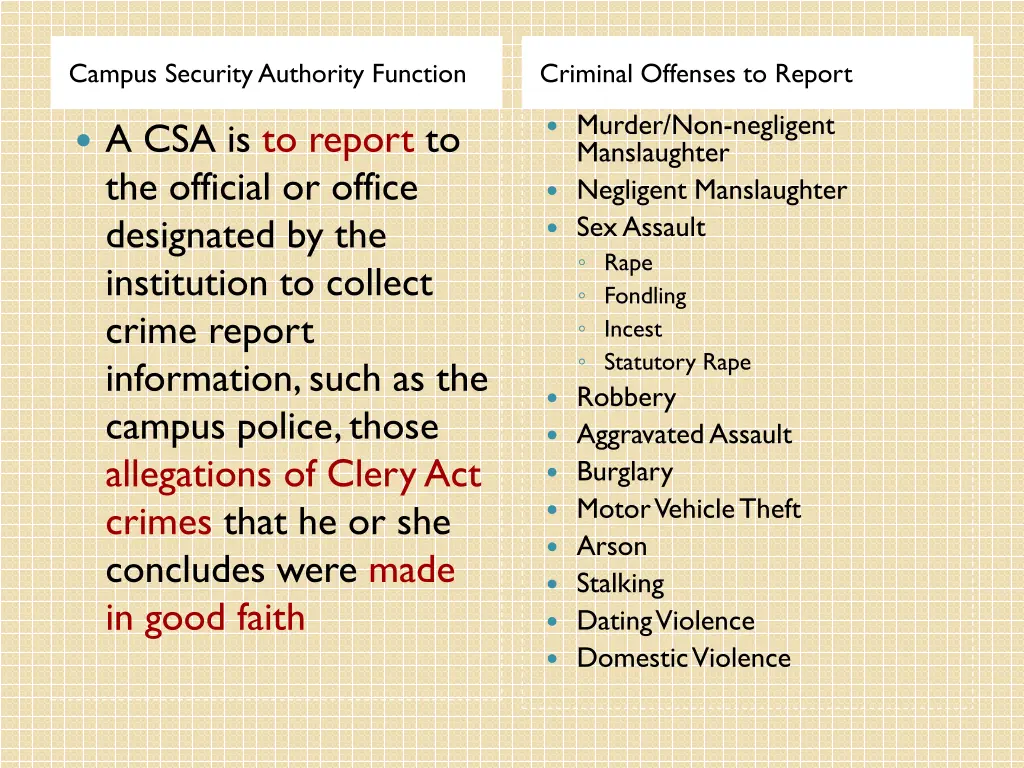 campus security authority function