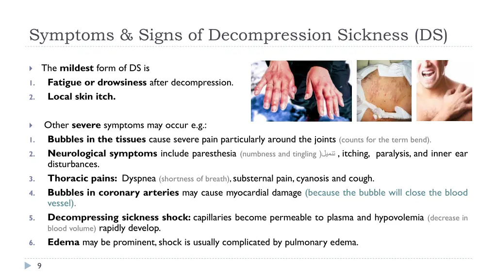 symptoms signs of decompression sickness ds