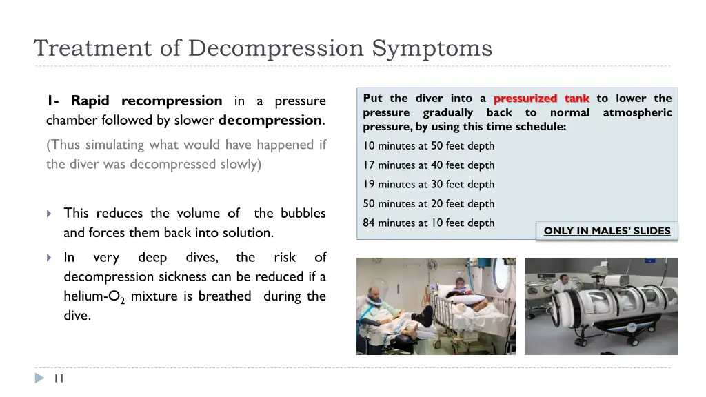 treatment of decompression symptoms