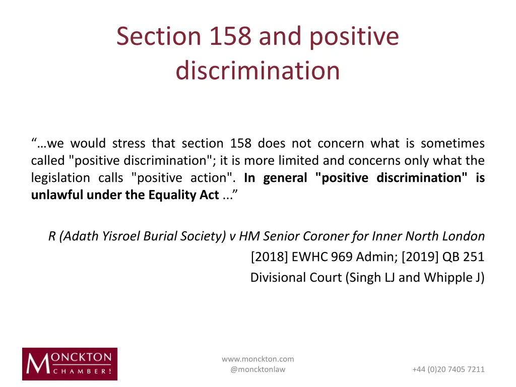 section 158 and positive discrimination