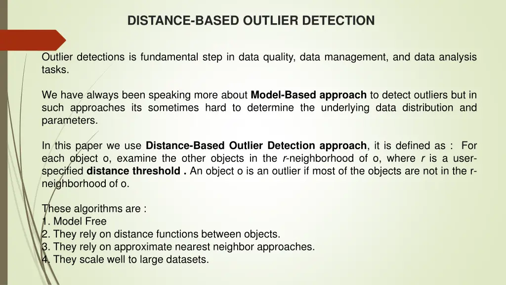 distance based outlier detection