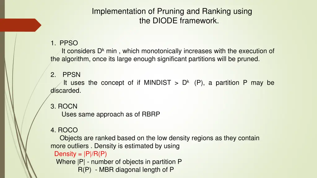 implementation of pruning and ranking using