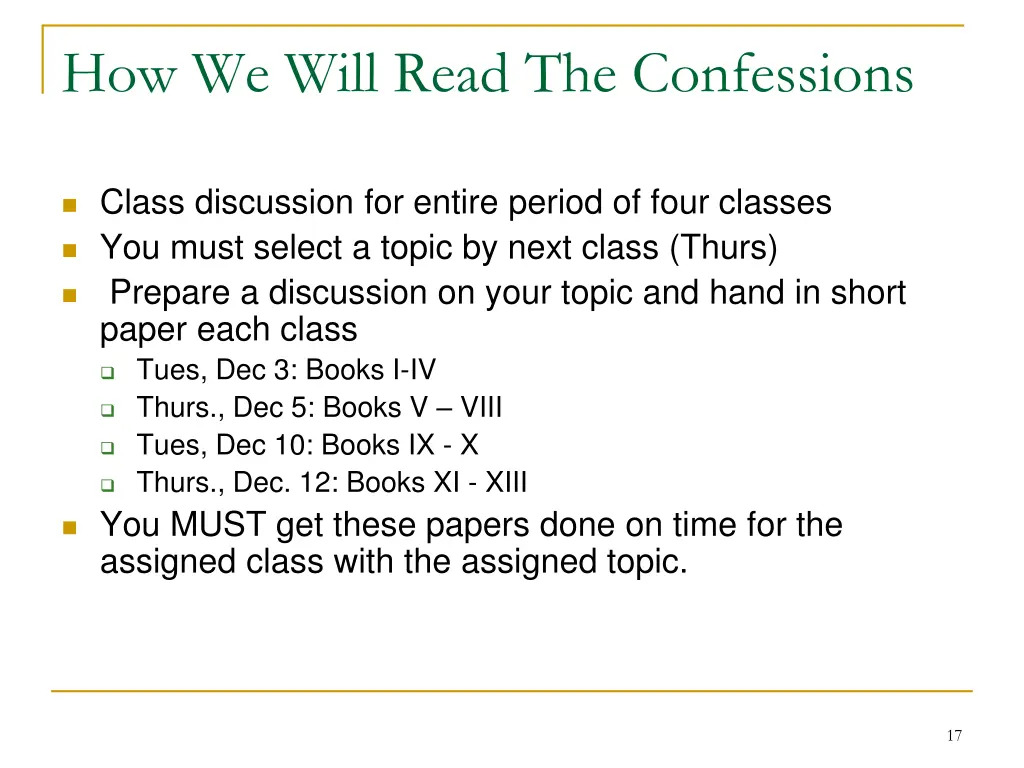 how we will read the confessions