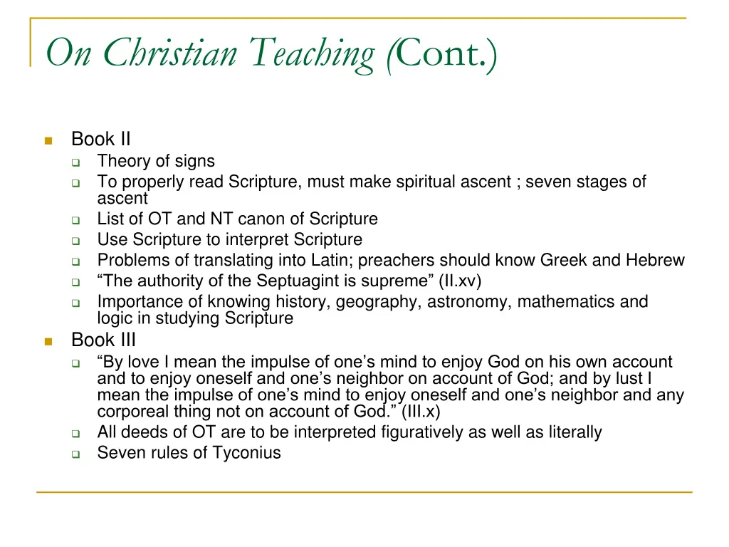 on christian teaching cont