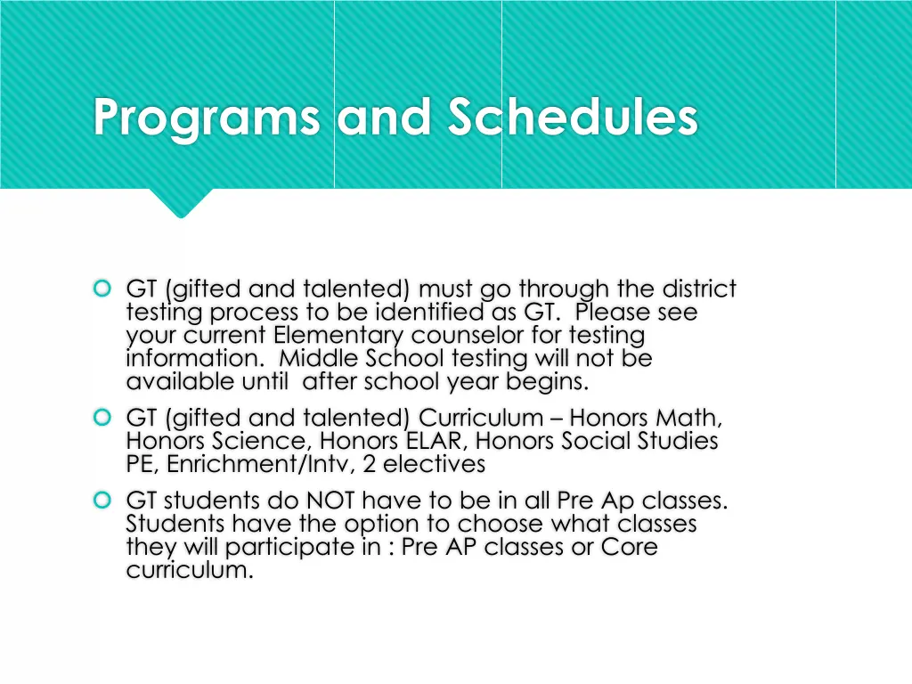 programs and schedules 1