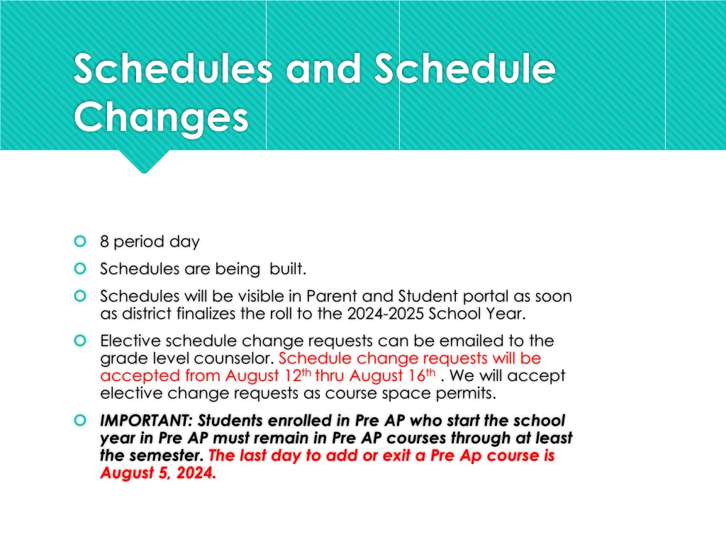 schedules and schedule changes