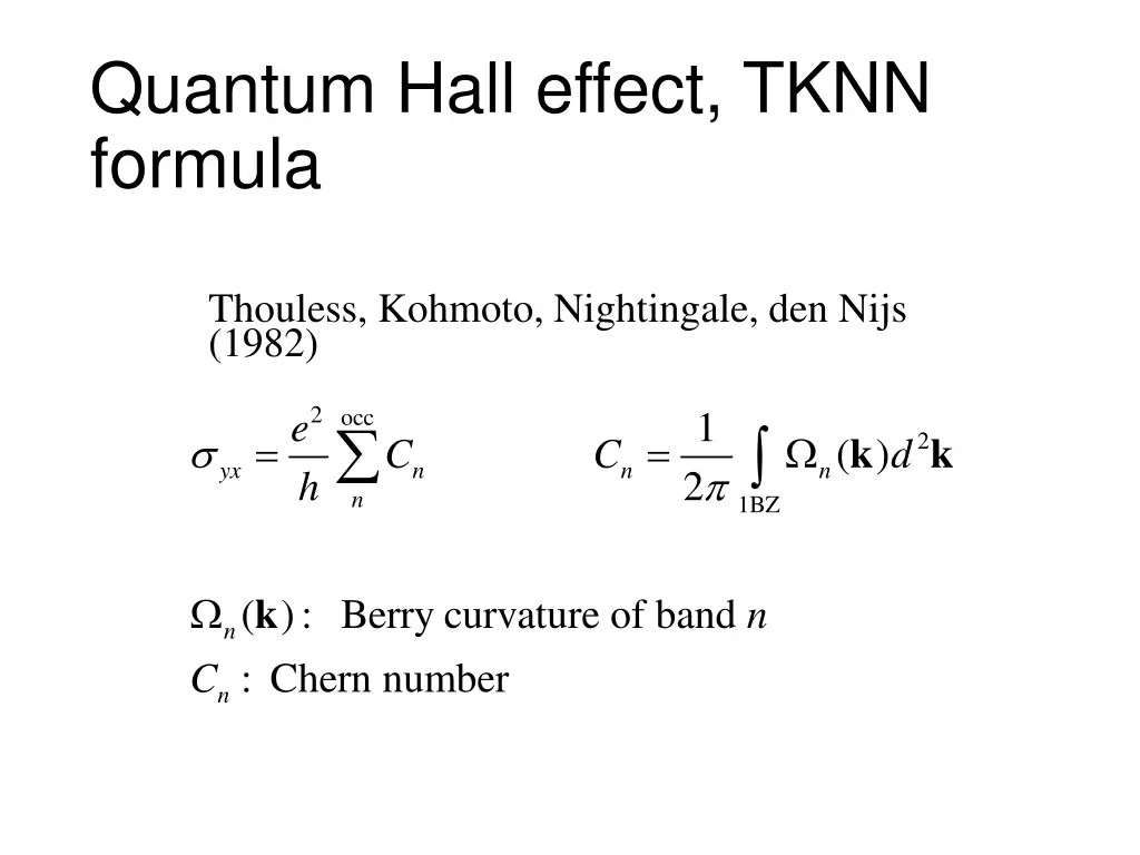 quantum hall effect tknn formula