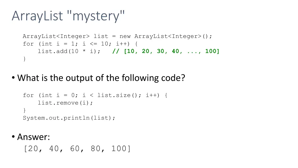 arraylist mystery