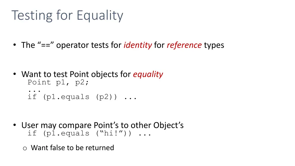 testing for equality
