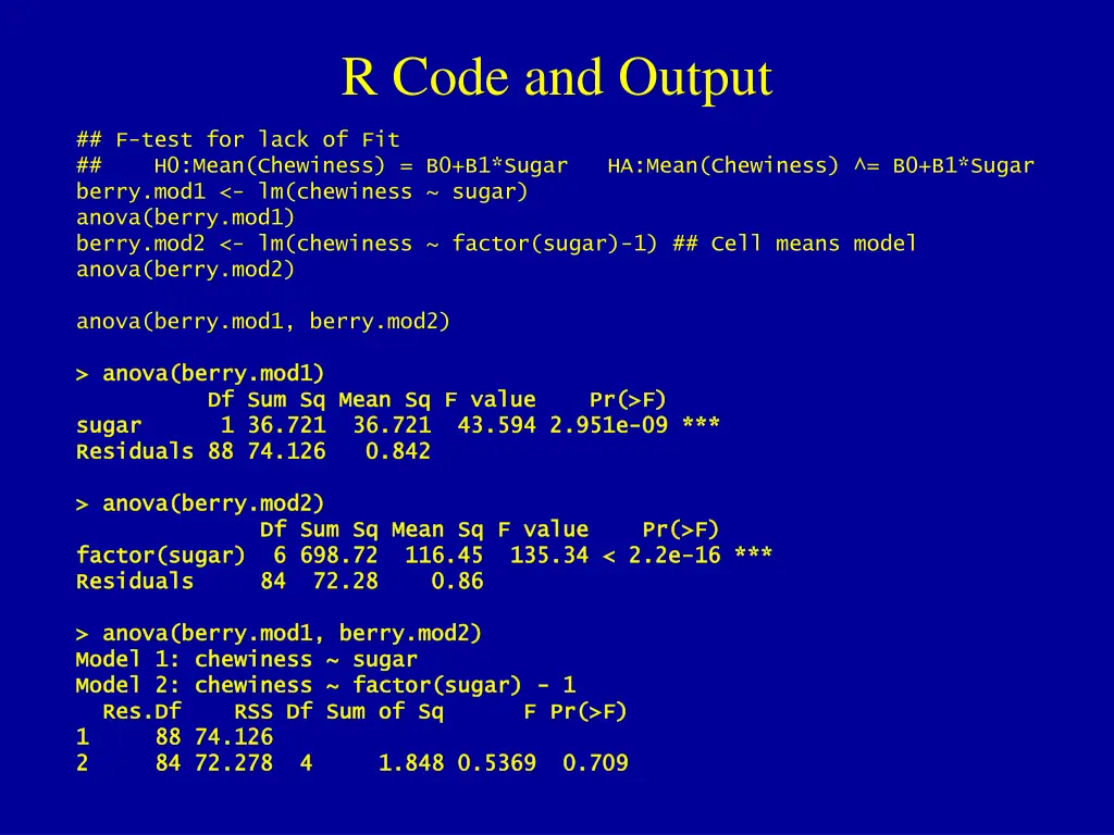 r code and output