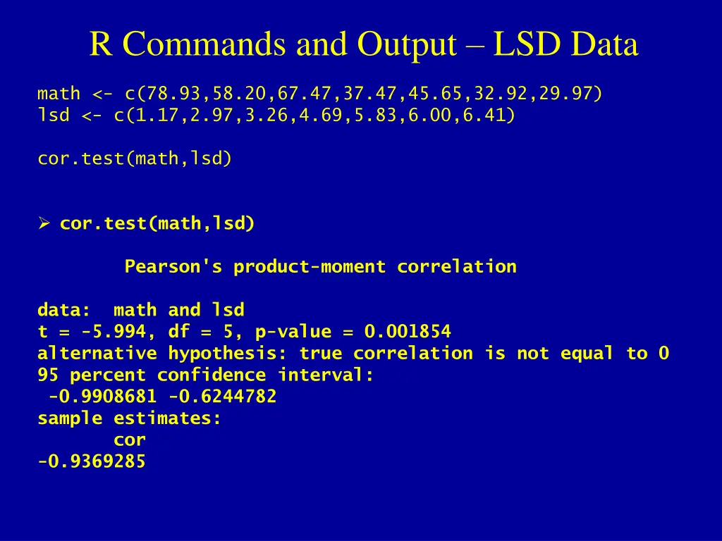r commands and output lsd data