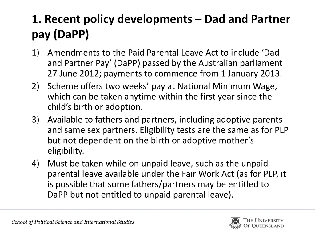 1 recent policy developments dad and partner