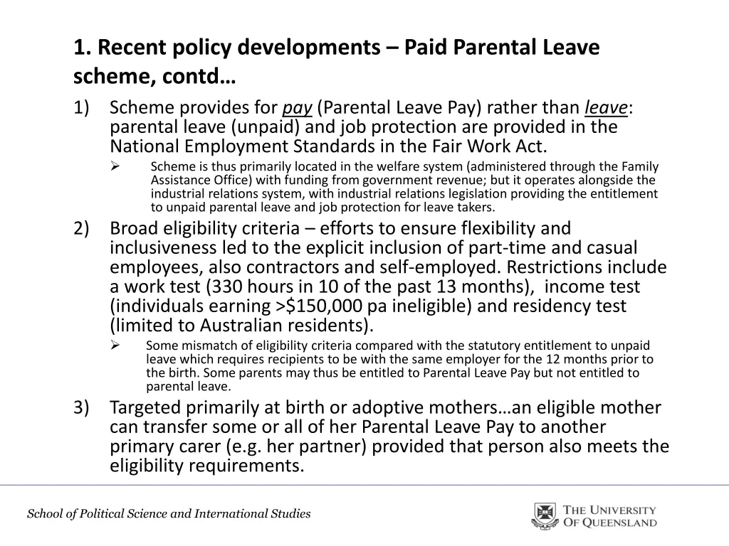 1 recent policy developments paid parental leave 1