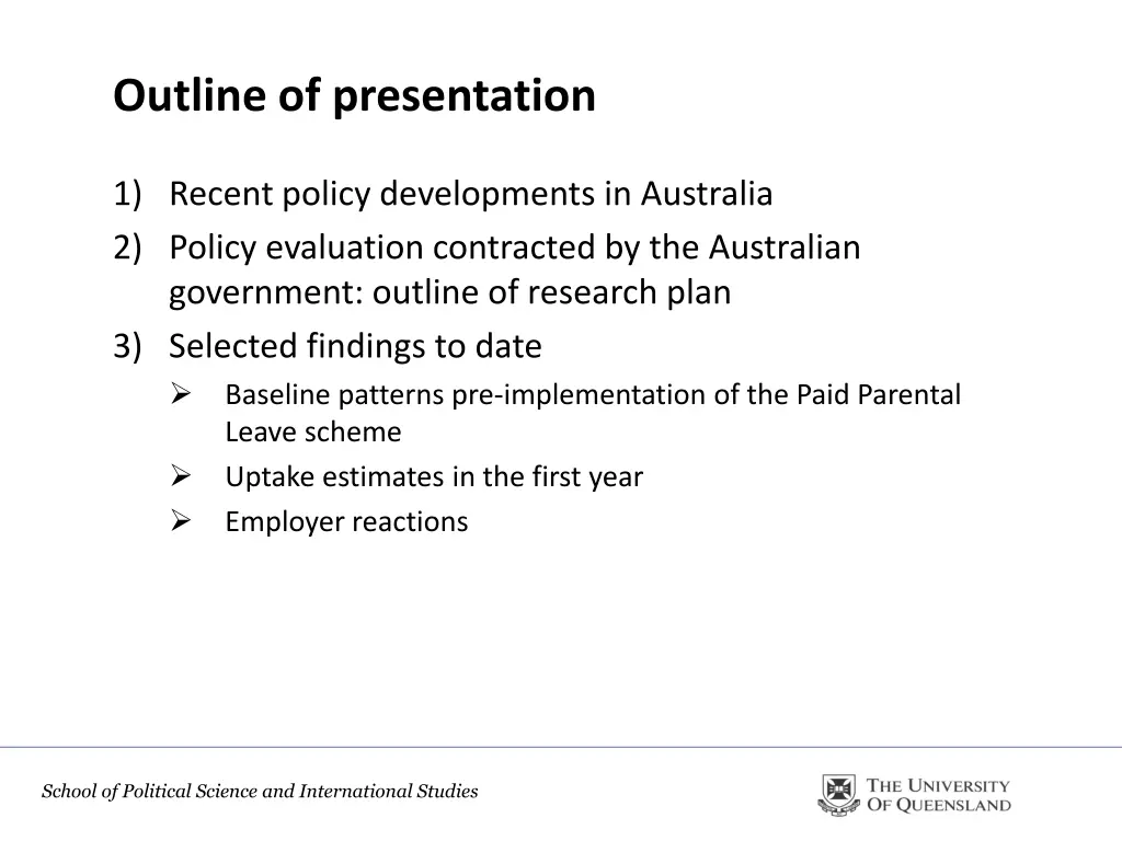 outline of presentation