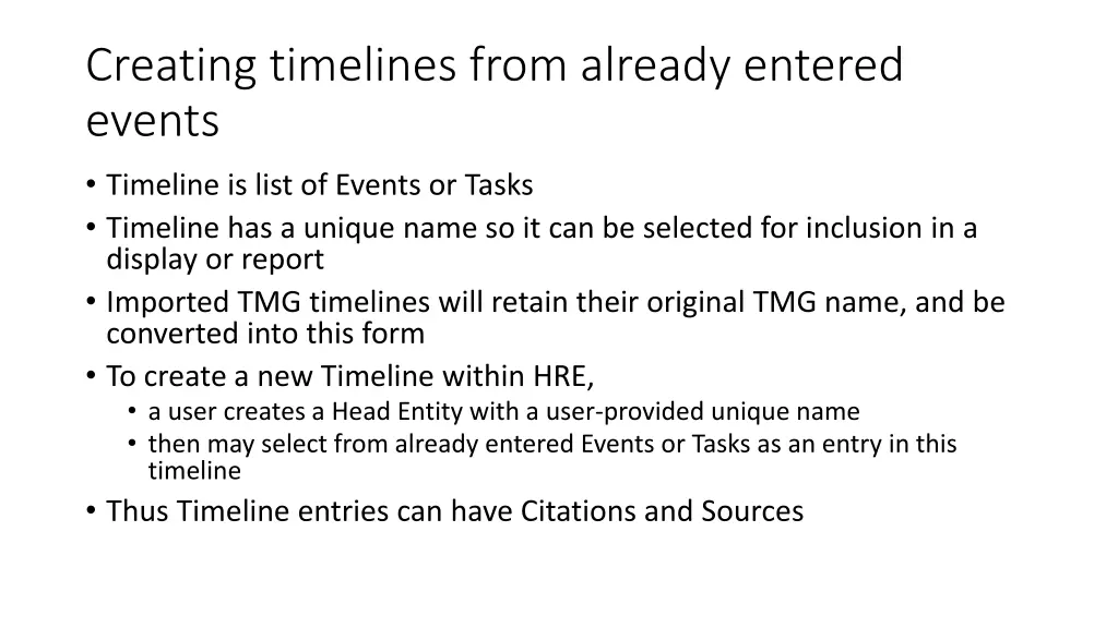 creating timelines from already entered events