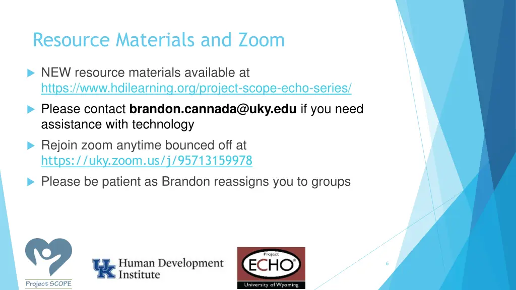 resource materials and zoom