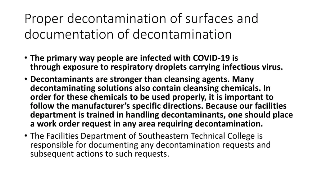 proper decontamination of surfaces