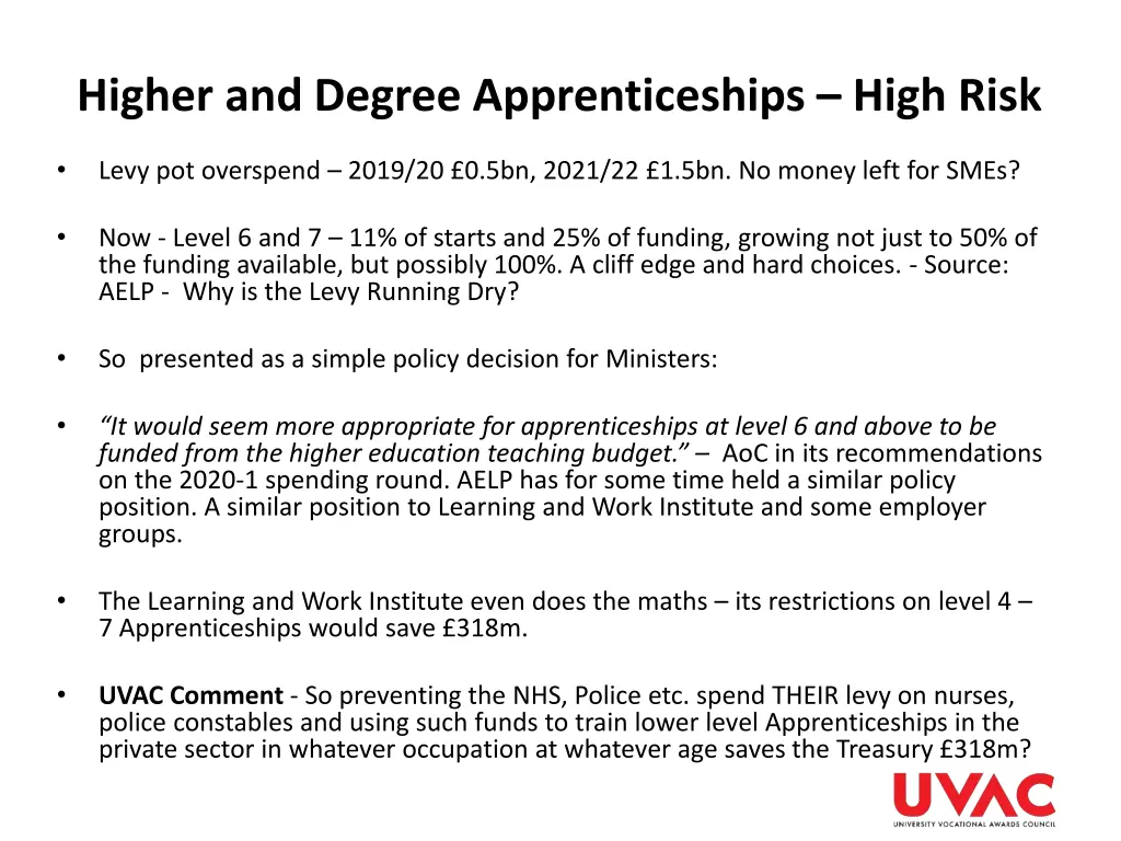 higher and degree apprenticeships high risk