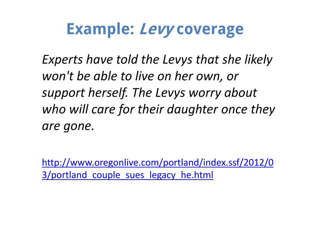 example levy coverage