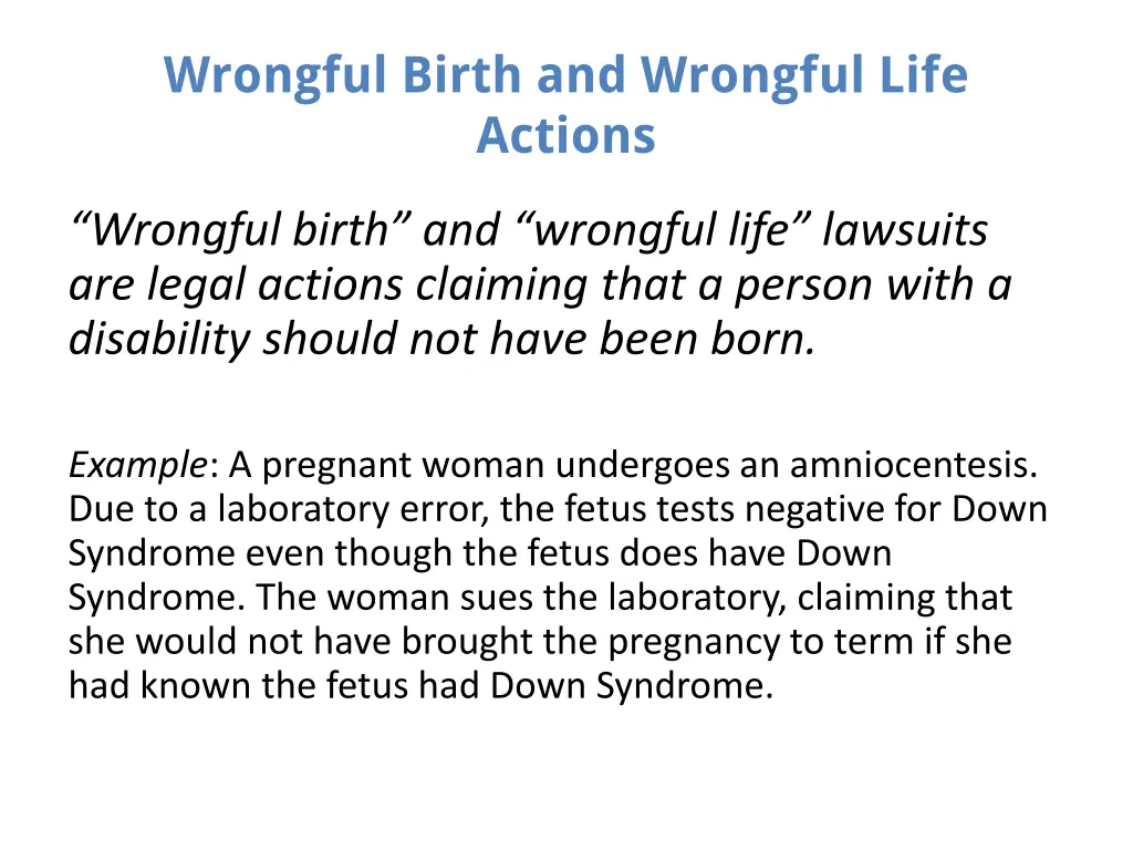 wrongful birth and wrongful life actions