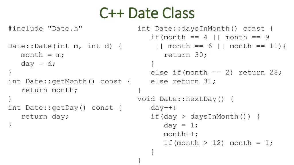 c date class c date class int date daysinmonth