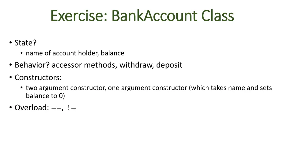 exercise bankaccount class exercise bankaccount