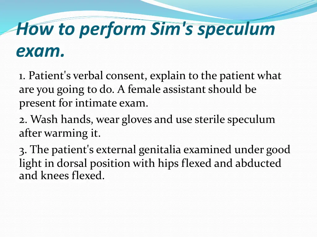 how to perform sim s speculum exam