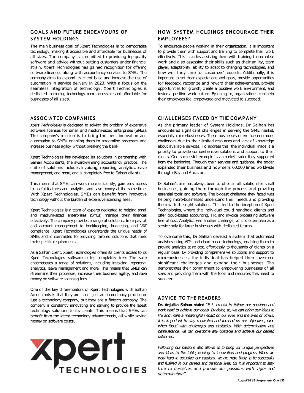 goals and future endeavours of system holdings