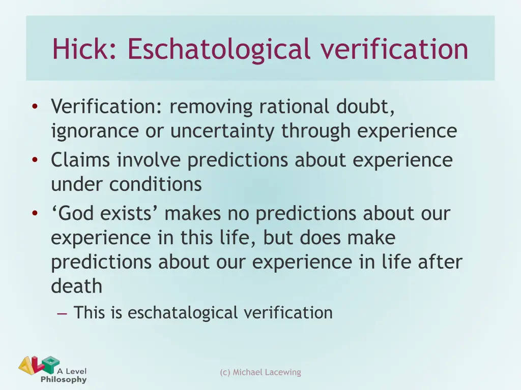 hick eschatological verification