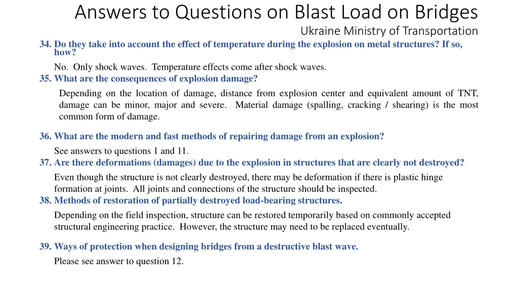 answers to questions on blast load on bridges 10