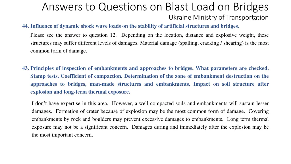 answers to questions on blast load on bridges 12