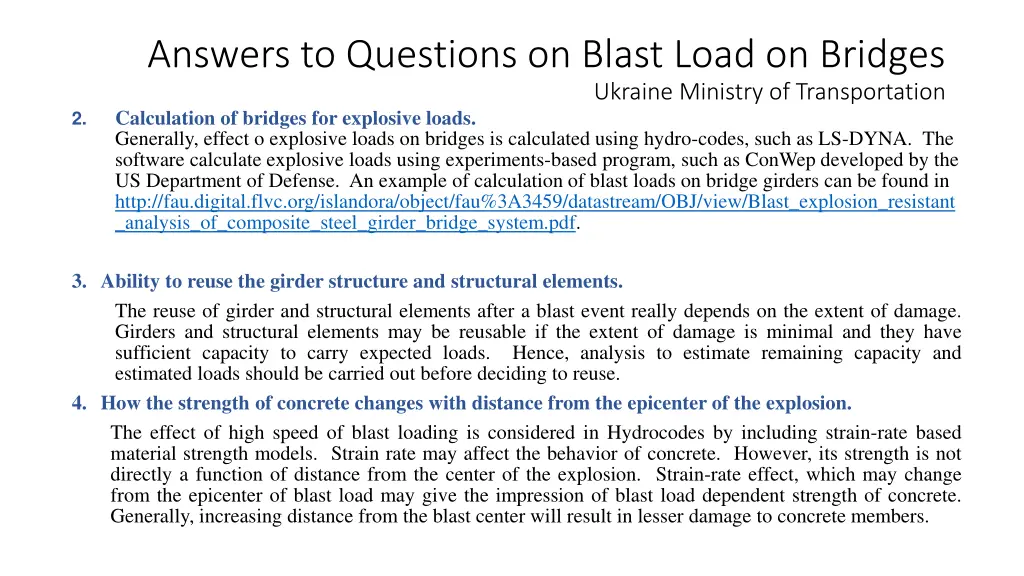 answers to questions on blast load on bridges 2