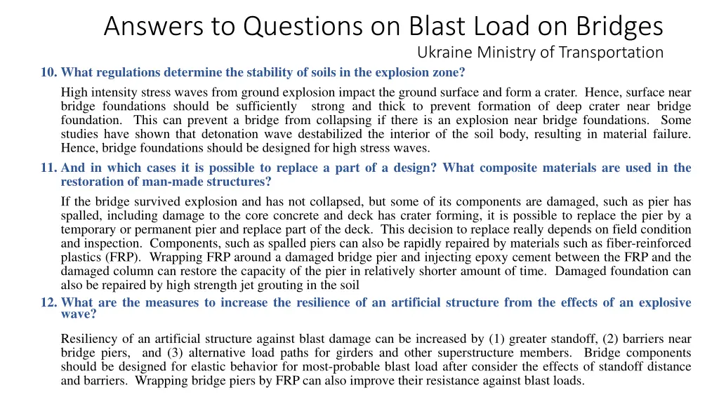 answers to questions on blast load on bridges 5