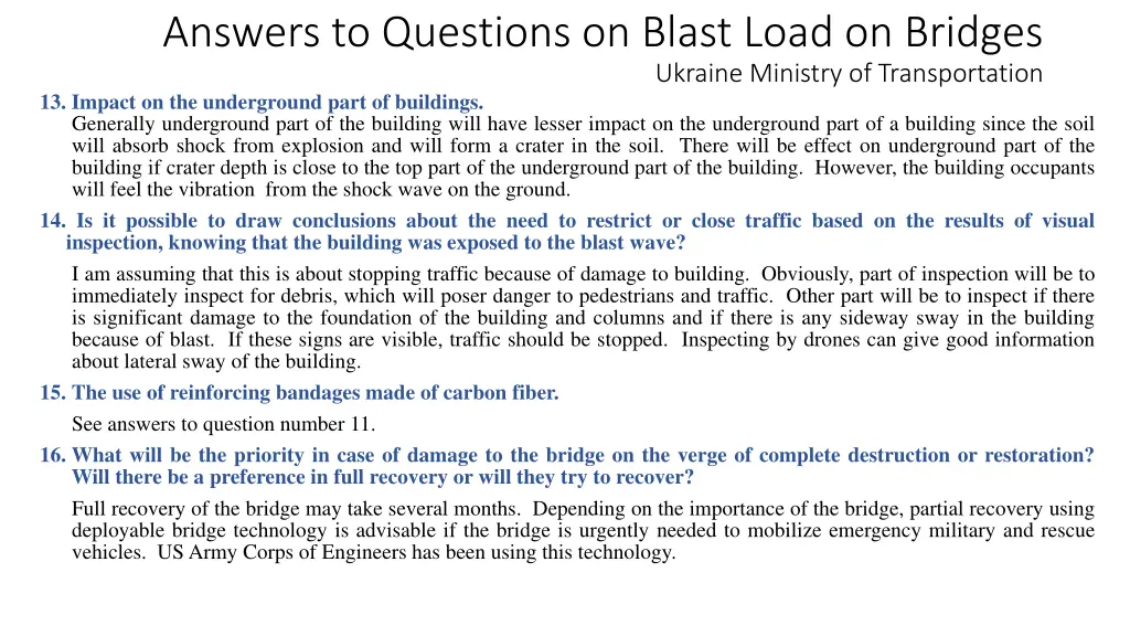 answers to questions on blast load on bridges 6