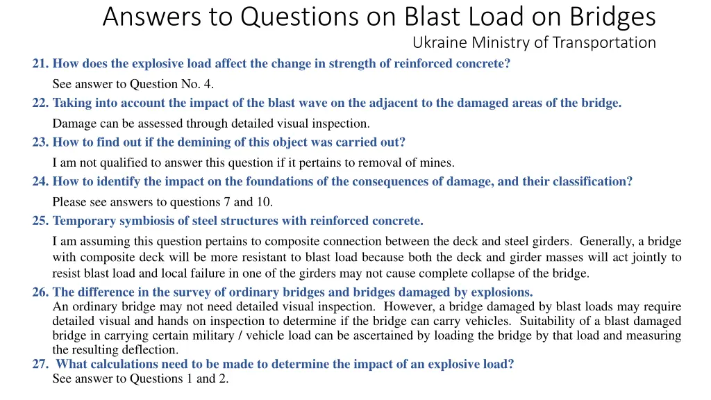 answers to questions on blast load on bridges 8