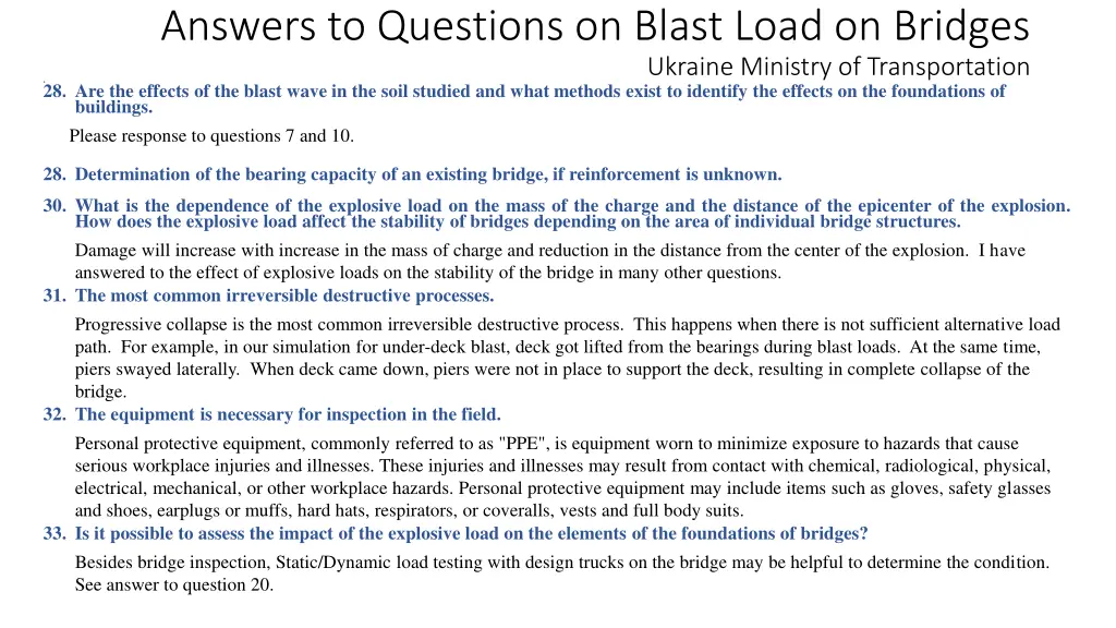 answers to questions on blast load on bridges 9