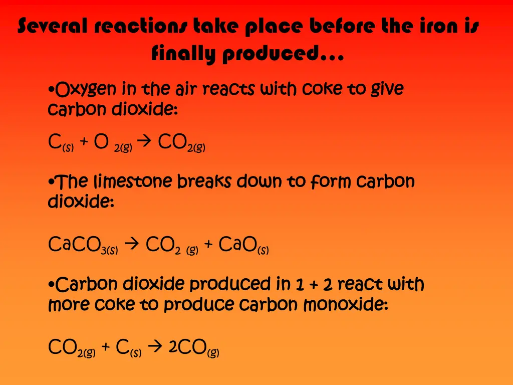 several reactions take place before the iron