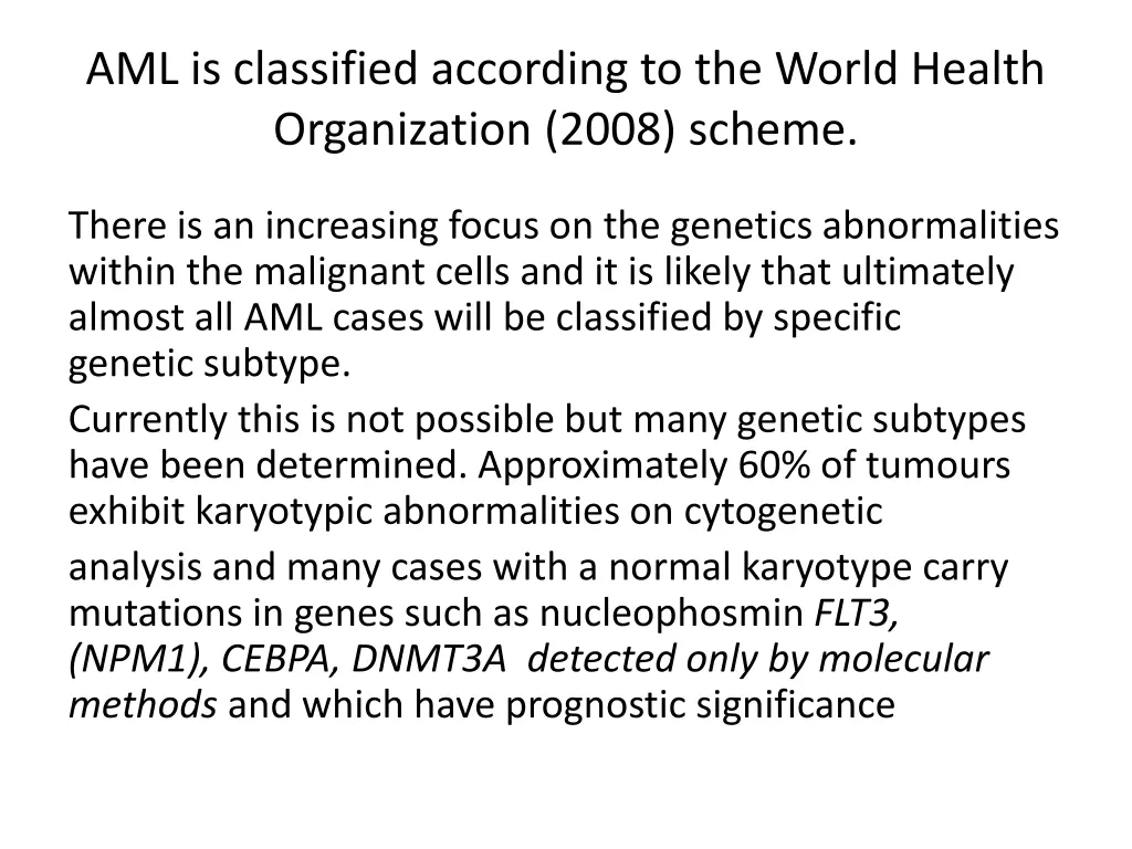 aml is classified according to the world health
