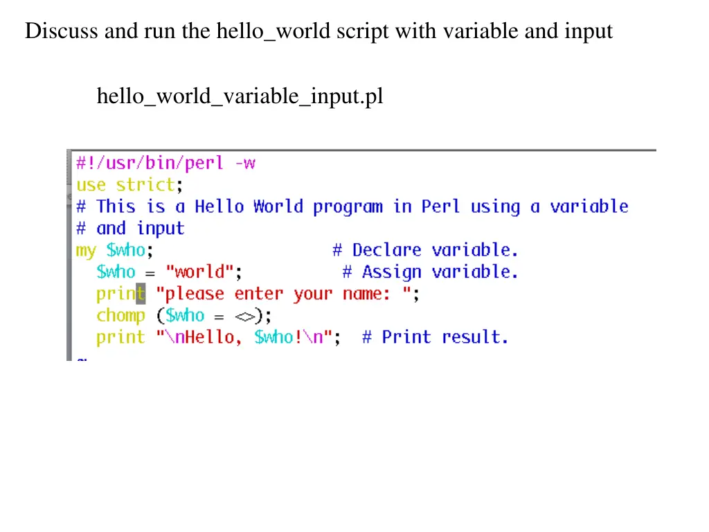 discuss and run the hello world script with 1