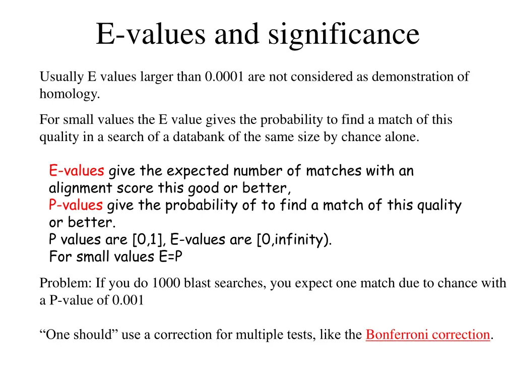 e values and significance
