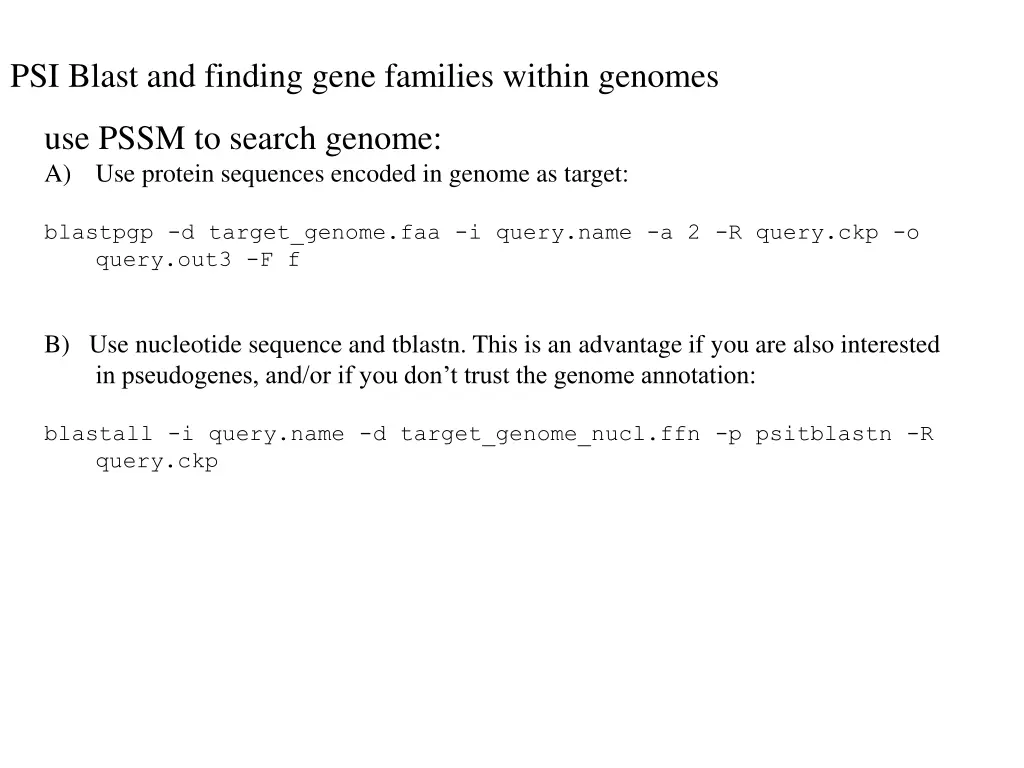 psi blast and finding gene families within genomes