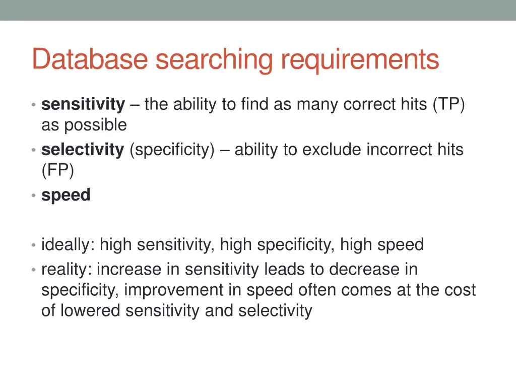 database searching requirements
