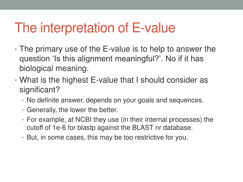 the interpretation of e value