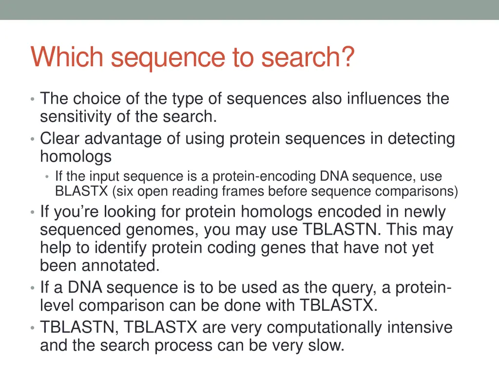 which sequence to search