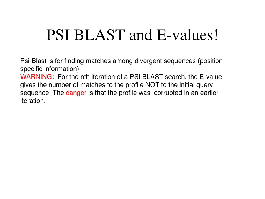 psi blast and e values