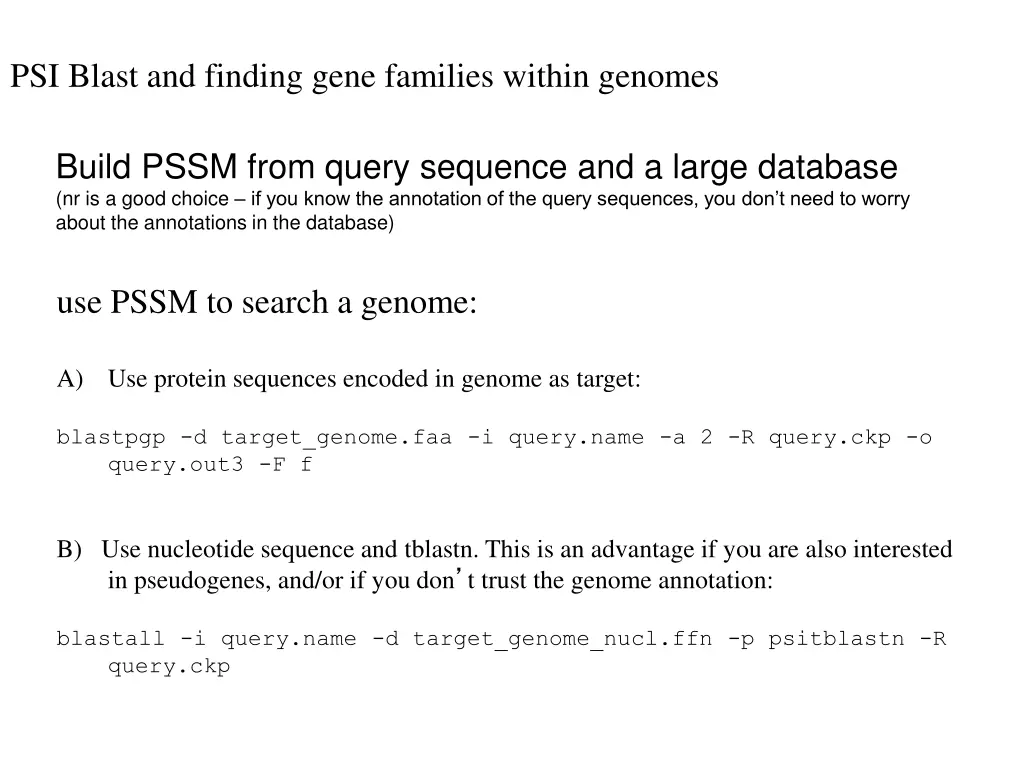 psi blast and finding gene families within genomes